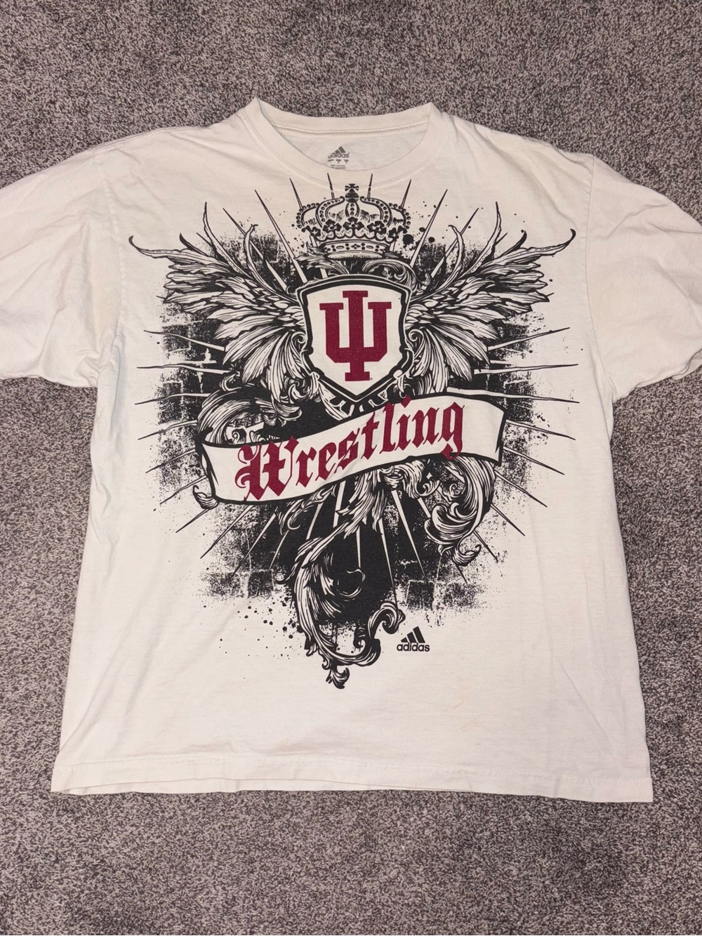 Adidas Vintage Y2K Men's White IU Wrestling Graphic T-Shirt